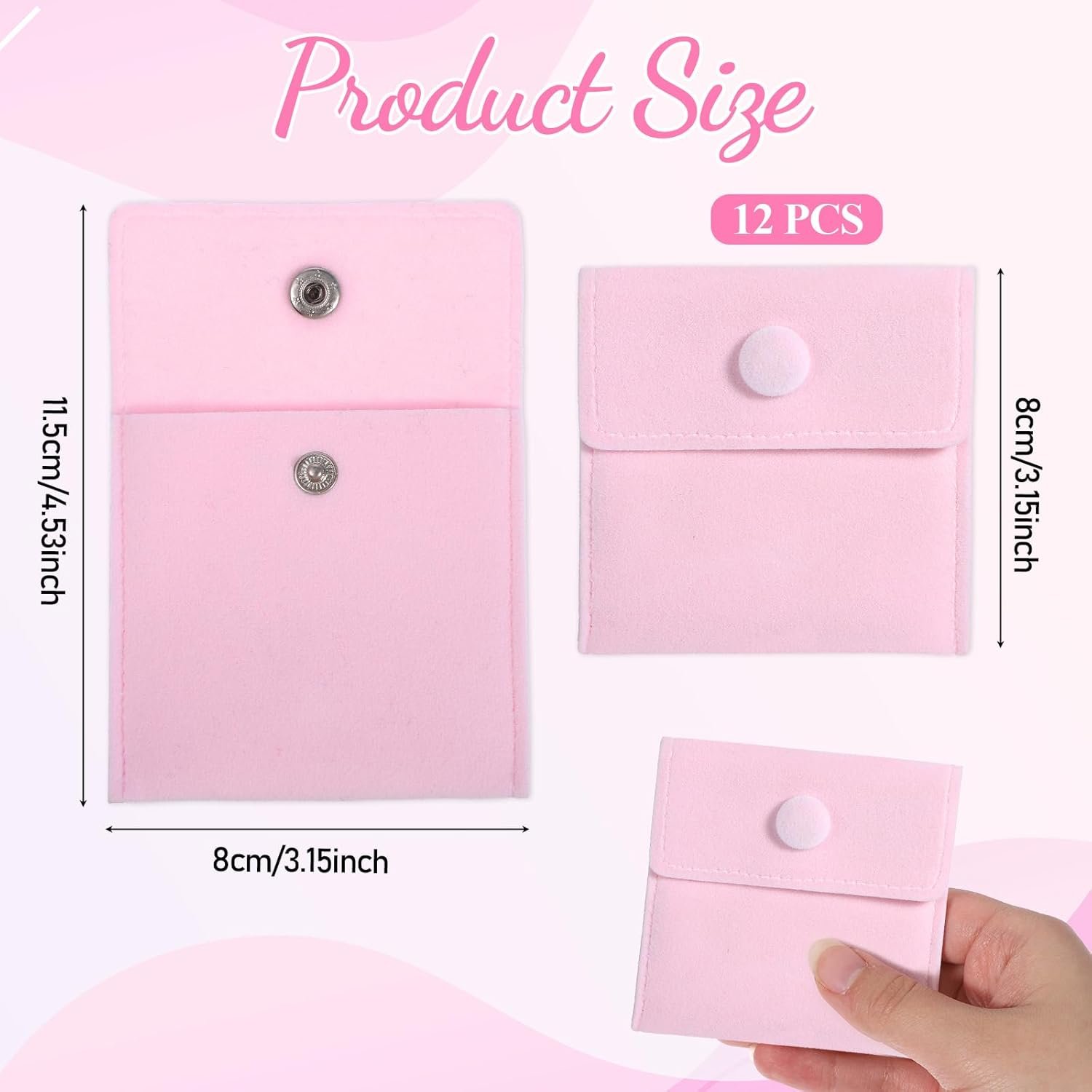 Private Label 12PCS Pink Microfiber Jewelry Pouches 7x7cm Custom Logo Luxury Small Gift Bags with Snap Button Portable for Ring Necklace Earring Bracelet Packaging Supplier