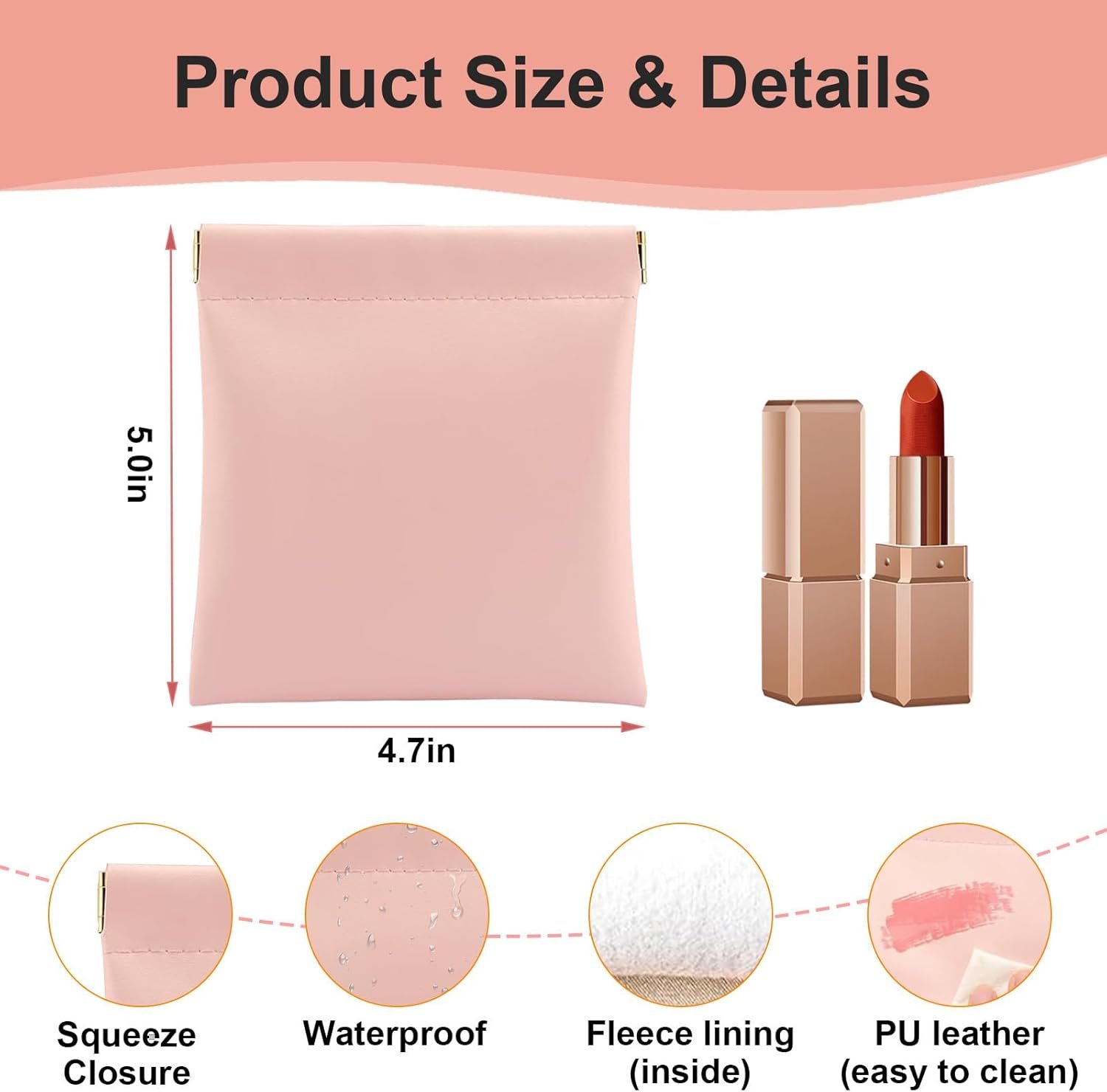 Private Label 4Pcs Small Lambskin Leather Cosmetic Makeup Coin Purse Organizer Pouches for Purse Custom Logo Snap Closure Waterproof Portable Lipstick Bags Manufacturer