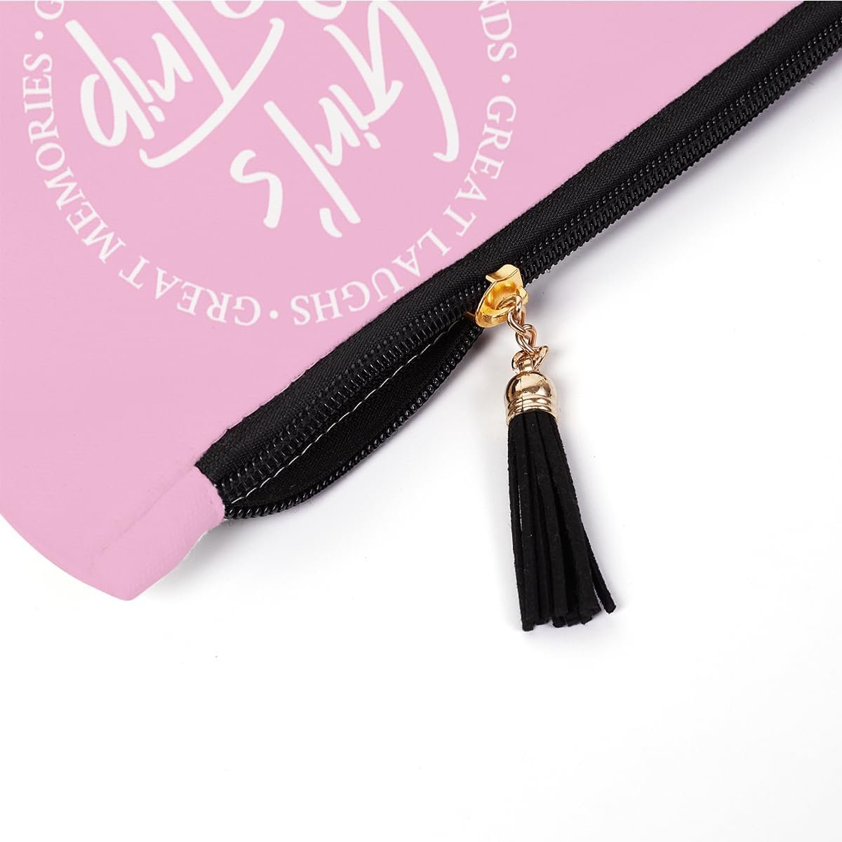 Private Label Pink Girls Trip Weekend Travel Makeup Bags Pouches with Custom Logo for Friends Besties Sisters Women Daughters Moms Coworkers Manufacturer 9.4 x 6.9 x 1.9 Inches