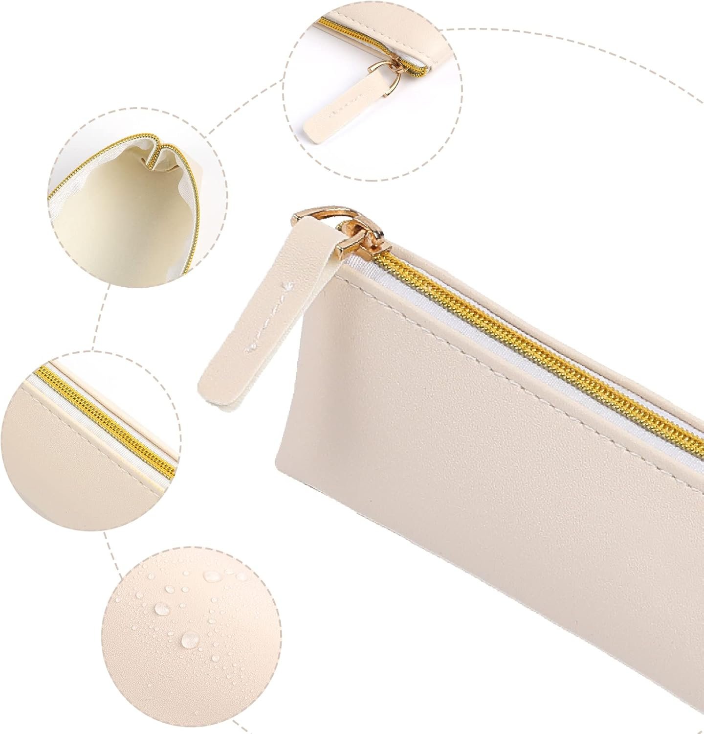 Private Label 2 Pcs Leather Pencil Pouch Slim Design Small Zipper Pencil Case Custom Logo for Pens Pencils Markers Black&Beige Manufacturer