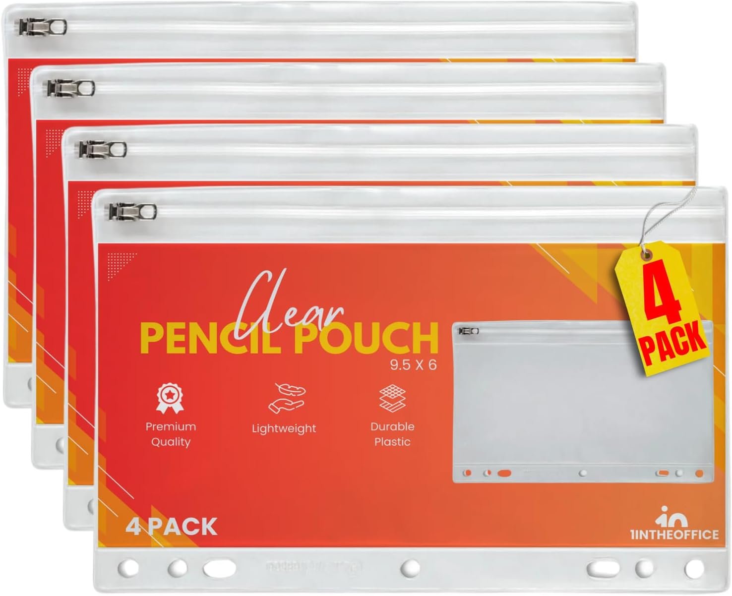 Private Label Clear Zippered Vinyl Pencil Pouch for 3 Ring Binder Custom Logo Manufacturer 4 Pack