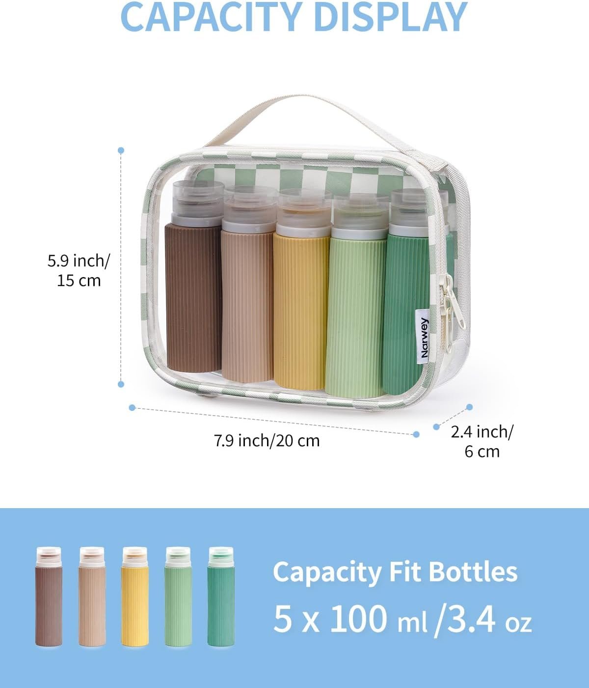 Private Label TSA Approved Clear Toiletry Bag for Travel, Custom Logo Waterproof PVC Compact Makeup Cosmetic Organizer, Quart Size Portable Airport Airline Compliant Bag from Manufacturer (Mint Green Checkerboard)