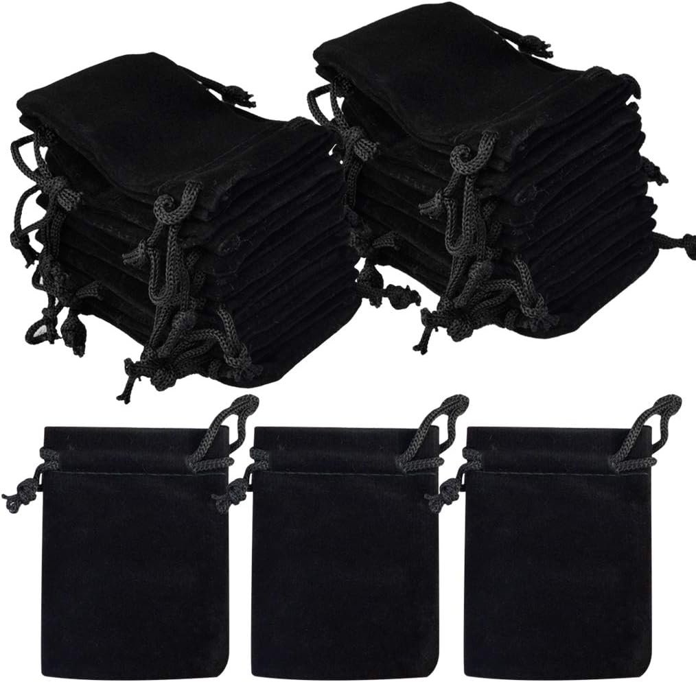 Private Label 100pcs 2 x 2.8 Inch Black Velvet Drawstring Jewelry Pouches Manufacturer for Wedding Favors Christmas Candy Gift Bags with Custom Logo
