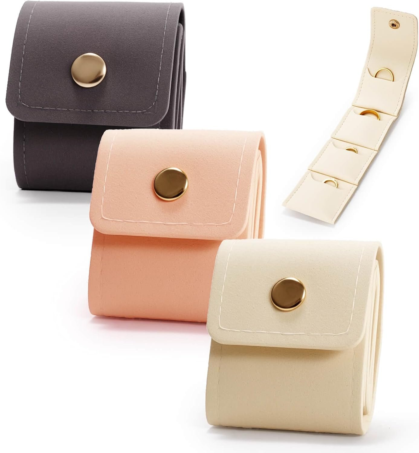 Private Label 3Pcs Mini Travel Jewelry Bags Foldable Multifunctional Pouches Manufacturer Essential Cases for Rings Mini Rolls Prevents Loss Custom Logo