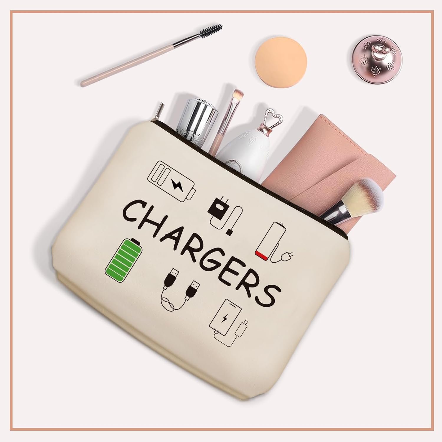 Custom Logo Charger Makeup Bag Charging Cord Electronics Accessories Themed Private Label Cosmetic Toiletry Organizer Pouch Supplier for Teen Girls Women Ideal Gift for Travel Birthdays Christmas