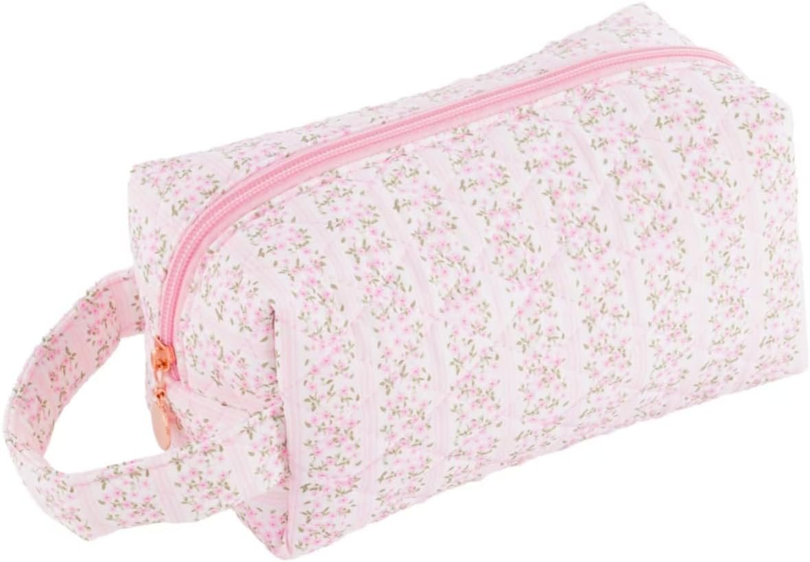 Private Label Large Capacity Travel Cosmetic Bag with Handle and Zipper Floral Makeup Organizer Custom Logo Toiletry Pouch for Women Pink Manufacturer