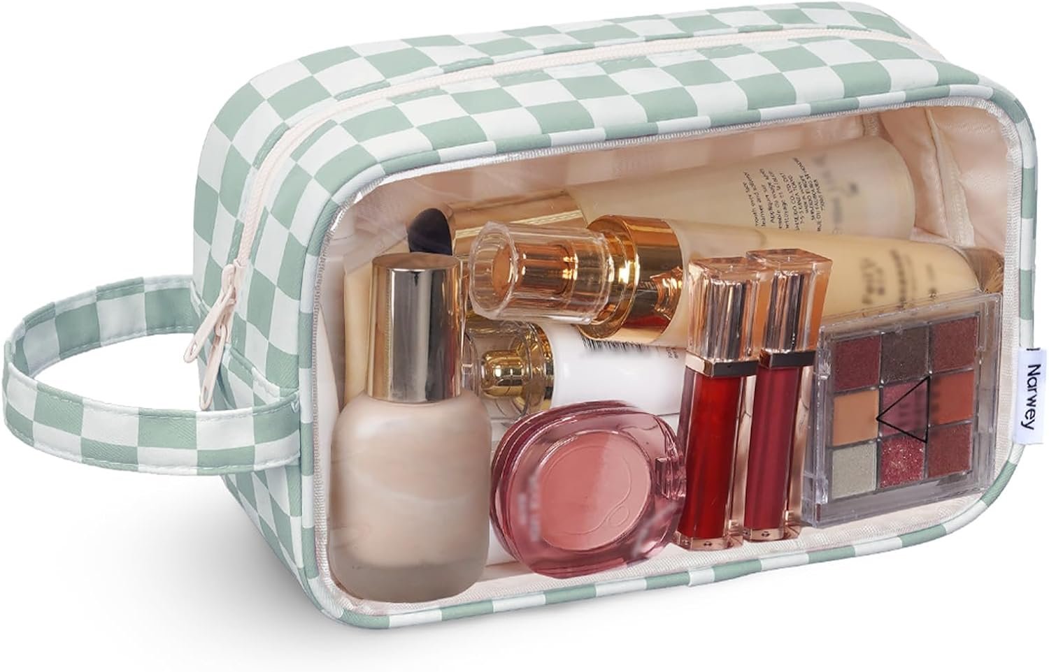 Private Label Clear Toiletry Travel Bags for Women Men Custom Logo Zipper Toiletries Makeup Cosmetic Skincare Organizer Supplier Mint Green Checkerboard