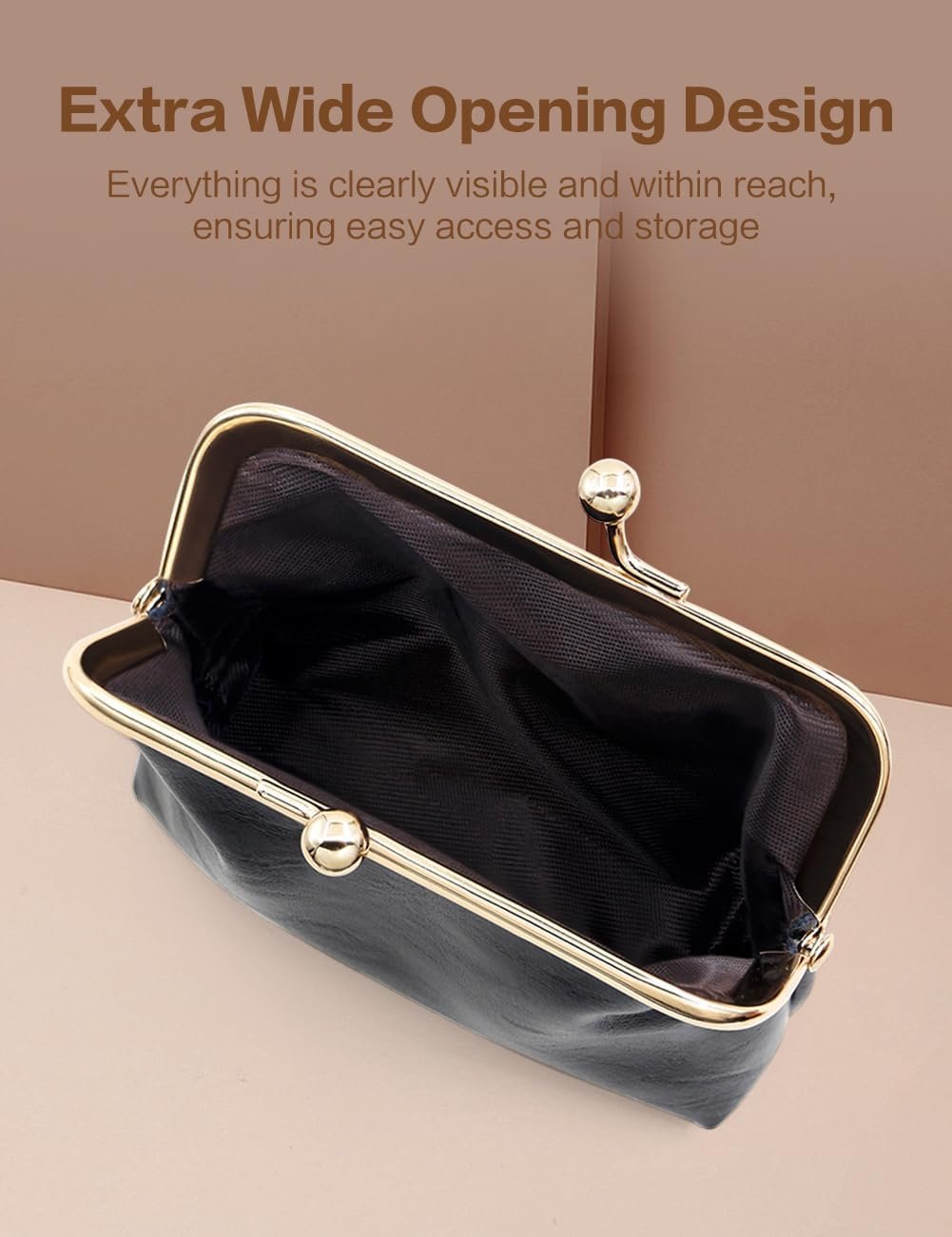 Private Label Women's Small Vintage PU Leather Coin Purse Rectangle Kiss Lock Change Pouch Custom Logo Pocket-Sized Mini Solid Brown Manufacturer