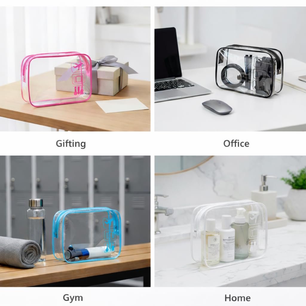 Factory Direct TSA Approved Toiletry Bag 5 Pack Medium Clear Makeup Cosmetic Carry On Bags Travel Quart Size Airport Airline Compliant for Women Men Custom Logo Private Label 5 Colors