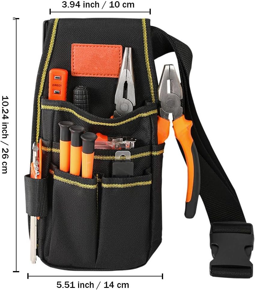 Private Label Small Tool Pouch with Belt Clip, Custom Logo Electrician Carpenter Construction Tool Belt for Men, Manufacturer Adjustable Utility 7 Pocket Organizer