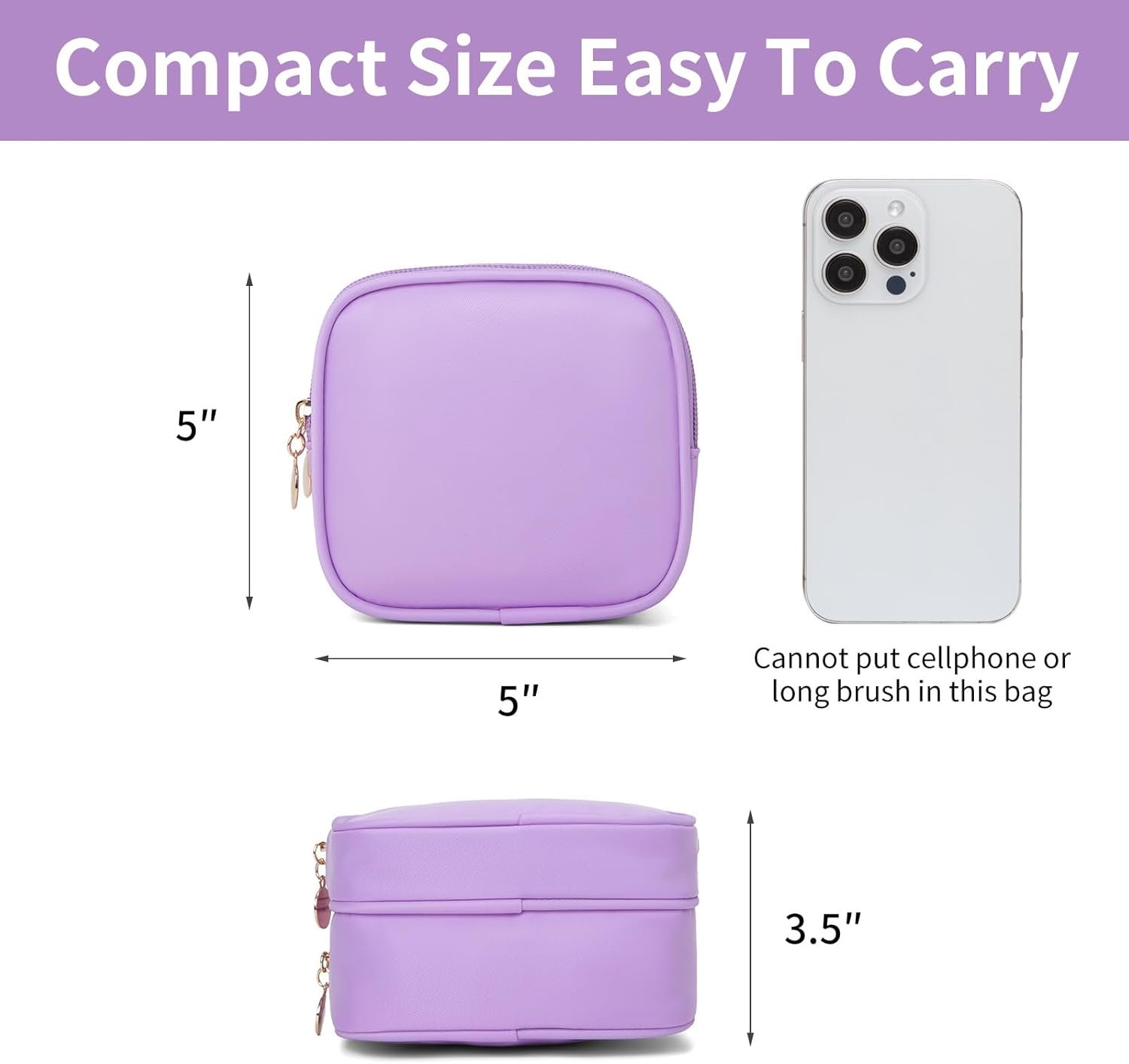 Custom Logo Small Makeup Pouch - Private Label Double Zipper Cute Cosmetic Travel Bag for Purse - Factory Mini Toiletry Bag (lilac)