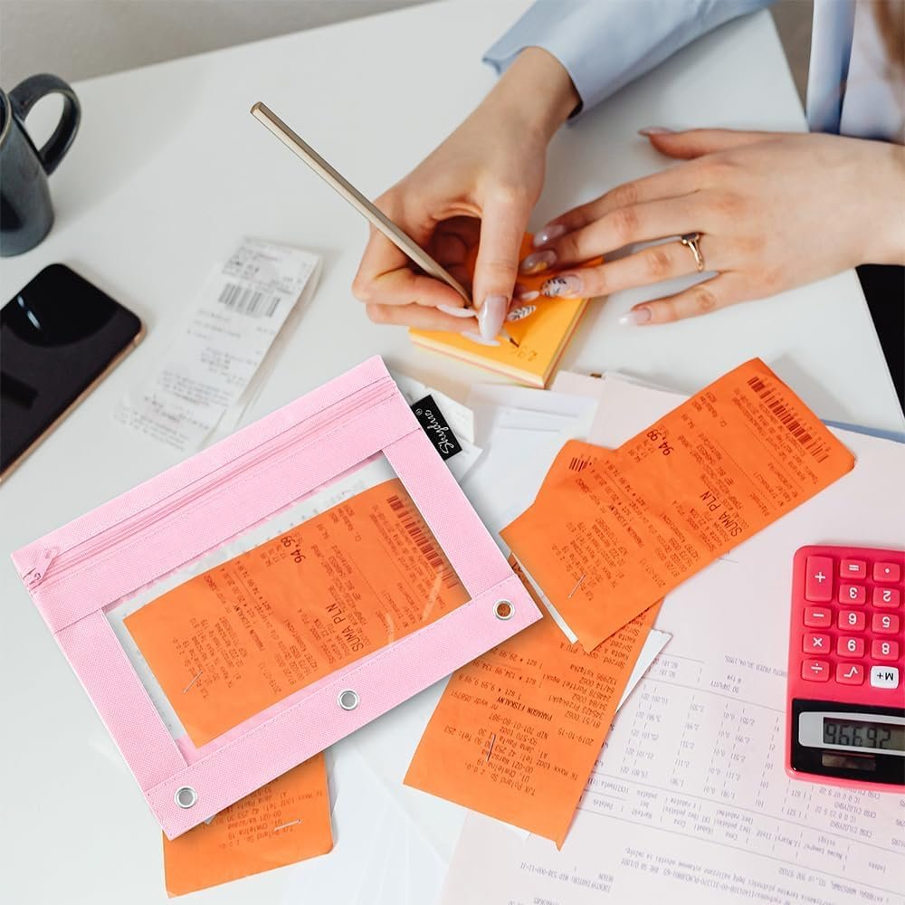 Custom Logo Pencil Pouch for 3 Ring Binder Zipper with Clear Window Private Label Pink & Purple Supplier