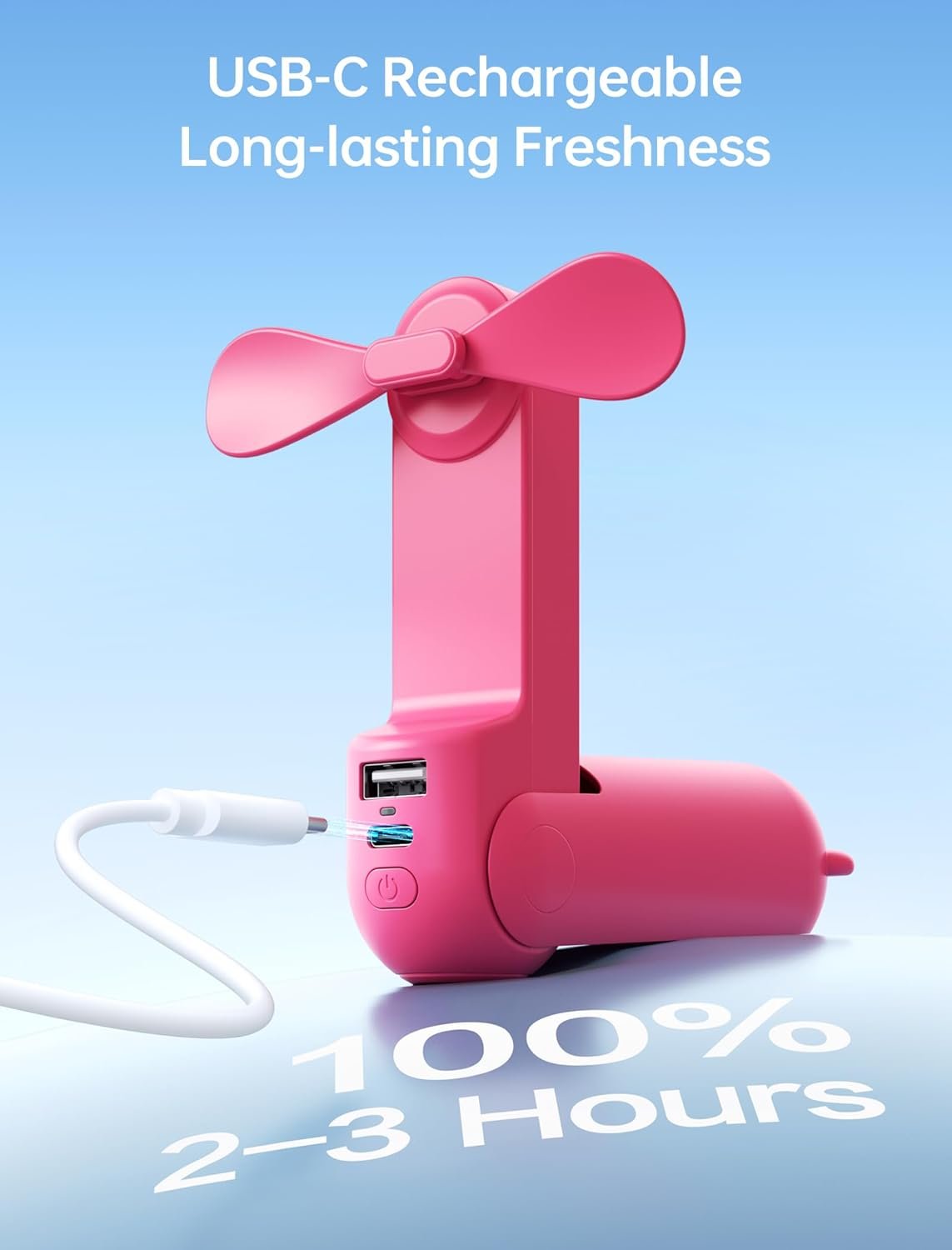 Private Label Handheld Mini Fan Custom Logo 3-in-1 USB Rechargeable Portable Fan [12-19 Working Hours] with Power Bank Flashlight Pocket Design for Travel Summer Concerts Lash Gifts for Women Fuchsia Manufacturer