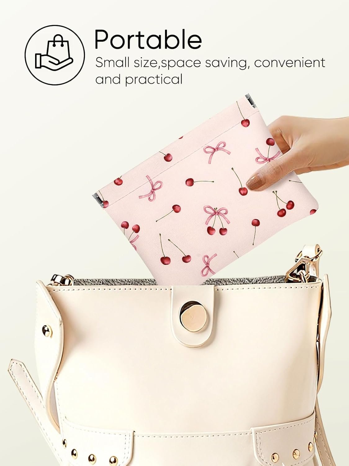 Private Label Red Cherry Bow Pink Leather Small Makeup Pouch Set for Women Custom Logo Waterproof Cherries Cosmetic Bags Pouches for Purse Aesthetic Travel Toiletry Bag Manufacturer