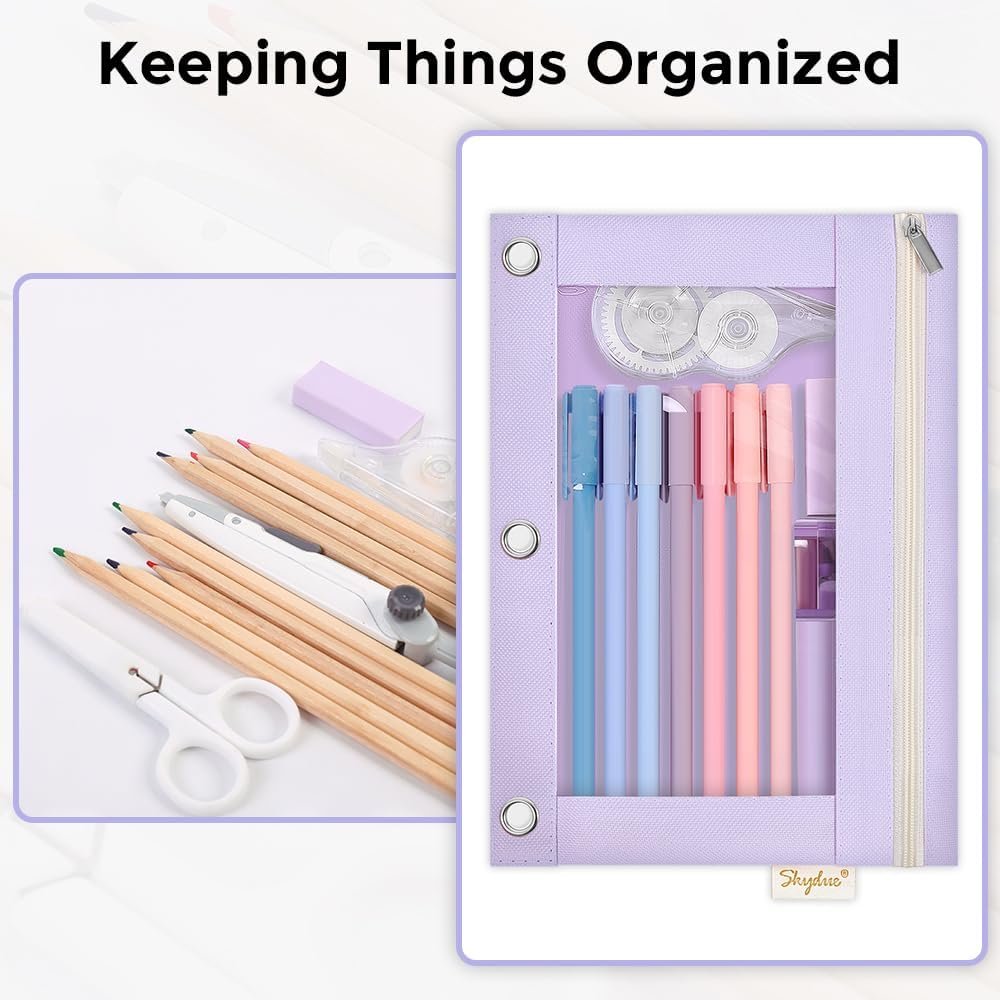 Custom Logo 3 Ring Zipper Pencil Pouch Clear Window Bag for Girls Boys Binder Private Label Manufacturer