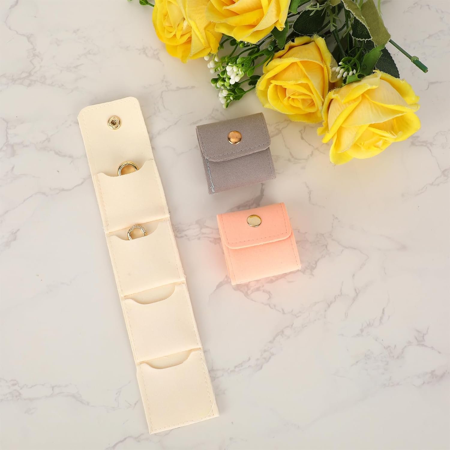 Manufacturer 3pcs Mini Travel Jewelry Bags Private Label Portable Foldable Pouch Roll Organizer with Buckle Custom Logo