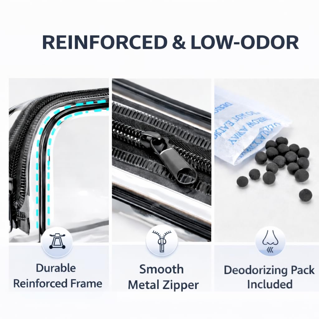 Factory Direct TSA Approved Toiletry Bag 5 Pack Medium Clear Makeup Cosmetic Carry On Bags Travel Quart Size Airport Airline Compliant for Women Men Custom Logo Private Label 5 Colors