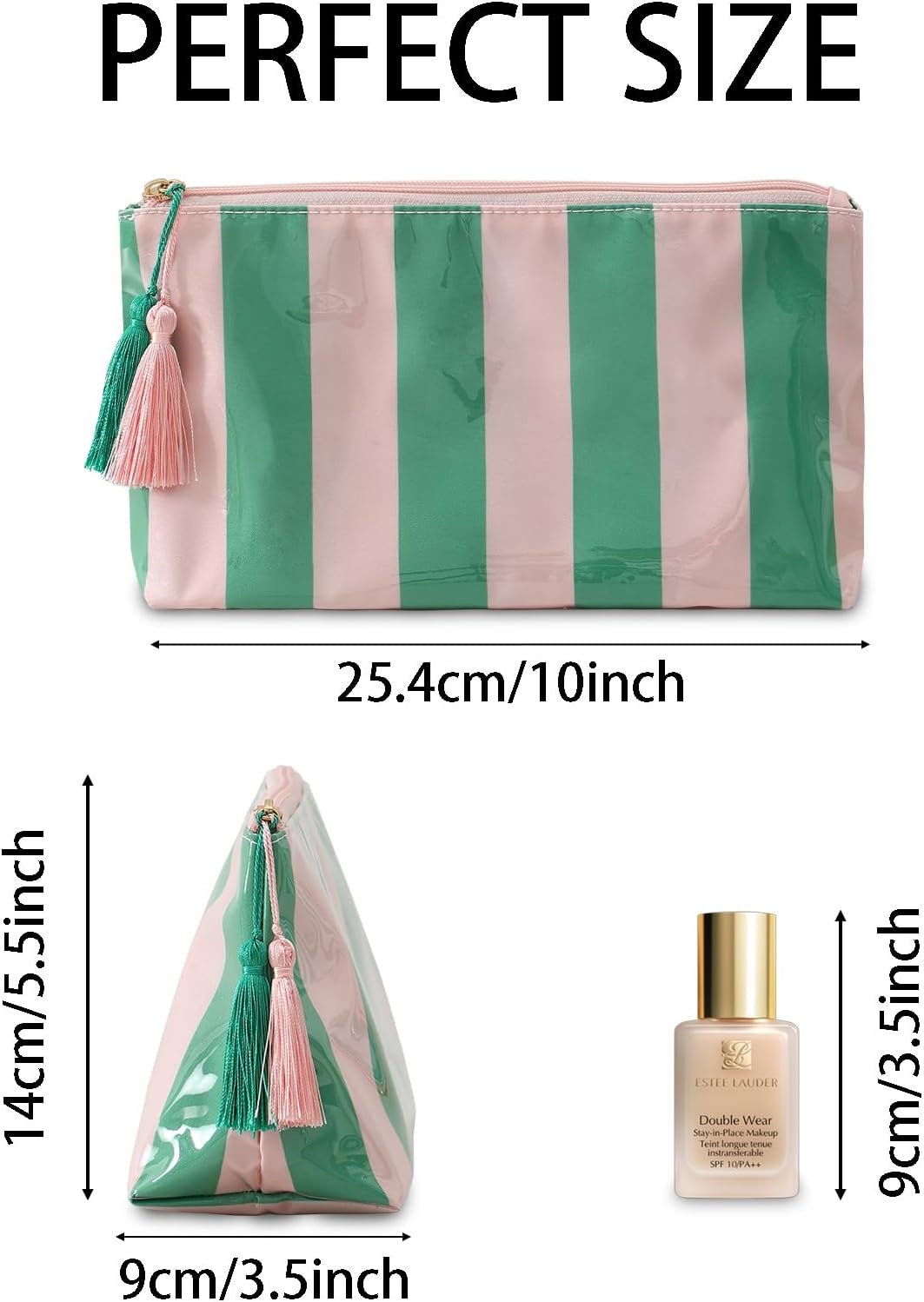 Private Label Small Clear Coated Waterproof Makeup Cosmetic Bags with Custom Logo for Women Girls Travel Purse Organizer Zipper Pouch Beach Vacation Essentials, Manufacturer Pink-Green