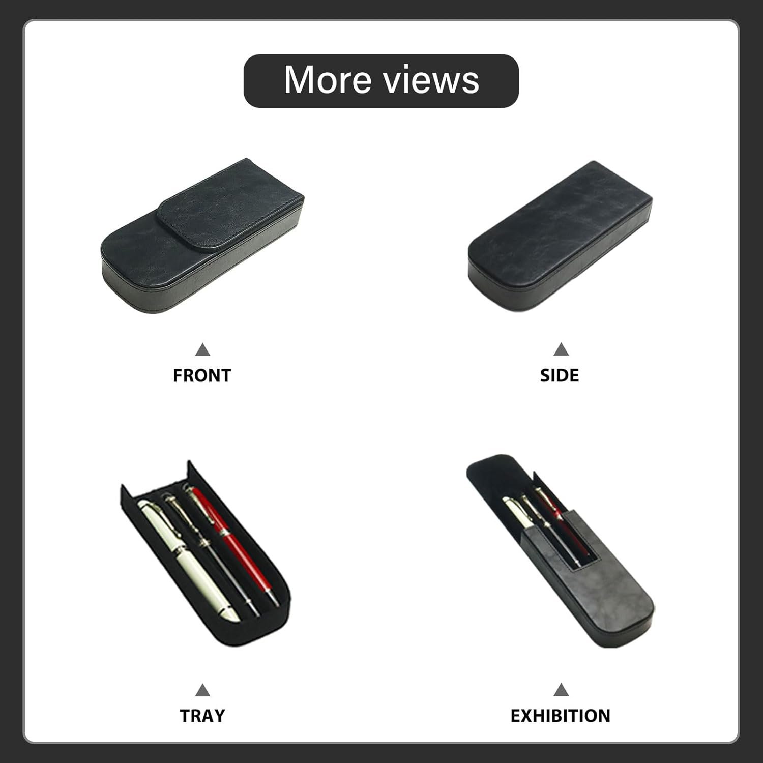 Manufacturer Leather Triple Pen Case Private Label Pencil Pouch Holder for Three Fountain Ballpoint Rollerball Pens and Pencils Custom Logo Office Gift Black