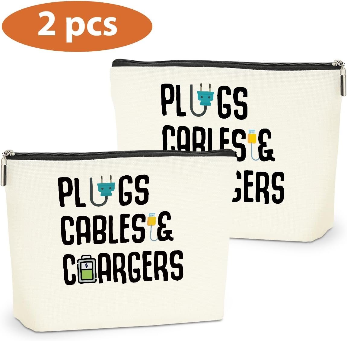 Custom Logo 2 PCs Cable Organizer Funny Makeup Charger Cosmetic Bag Private Label Travel Storage for Charging Cords Electronics Accessories Plugs Zipper Pouch Factory Gifts for Women Christmas Birthday