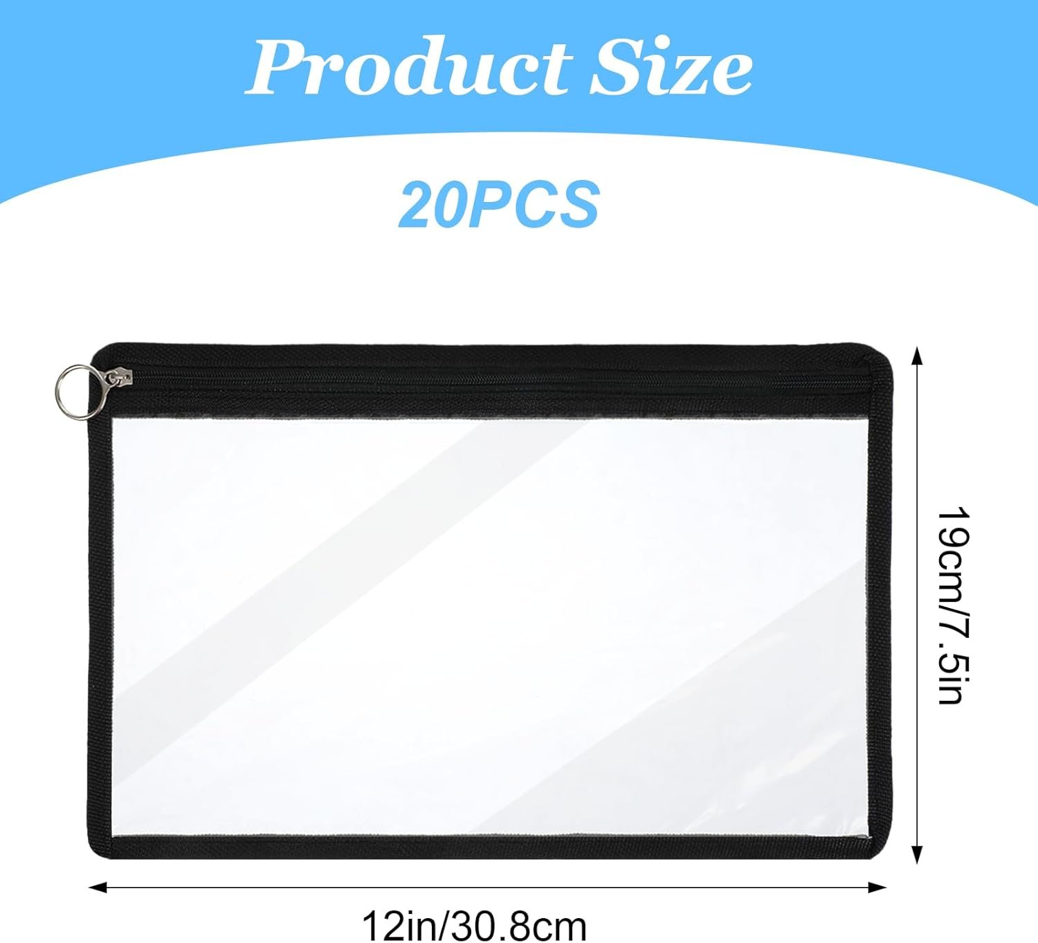 Private Label Clear Zipper Pouches 20 Pack PVC Waterproof Envelopes Document Storage Custom Logo File Organization Folders Factory Multi-Purpose Bags for Travel Office Home 12 x 7.5 Inches
