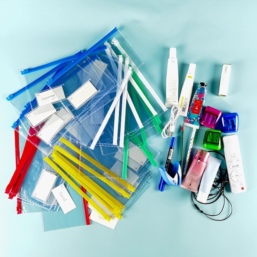Custom Logo 30pcs Small Clear Plastic Zipper Pouches Poly Zip Organizer Storage Bags Private Label for Office Supplies Stationery Travel Cosmetics (9x4.7 Inch) Manufacturer