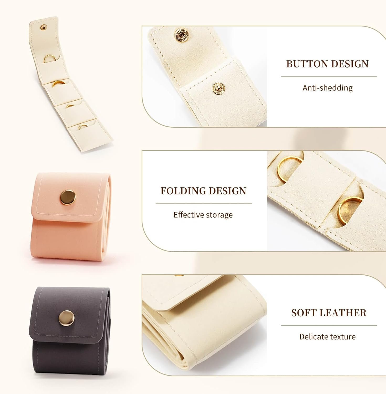 Private Label 3Pcs Mini Travel Jewelry Bags Foldable Multifunctional Pouches Manufacturer Essential Cases for Rings Mini Rolls Prevents Loss Custom Logo
