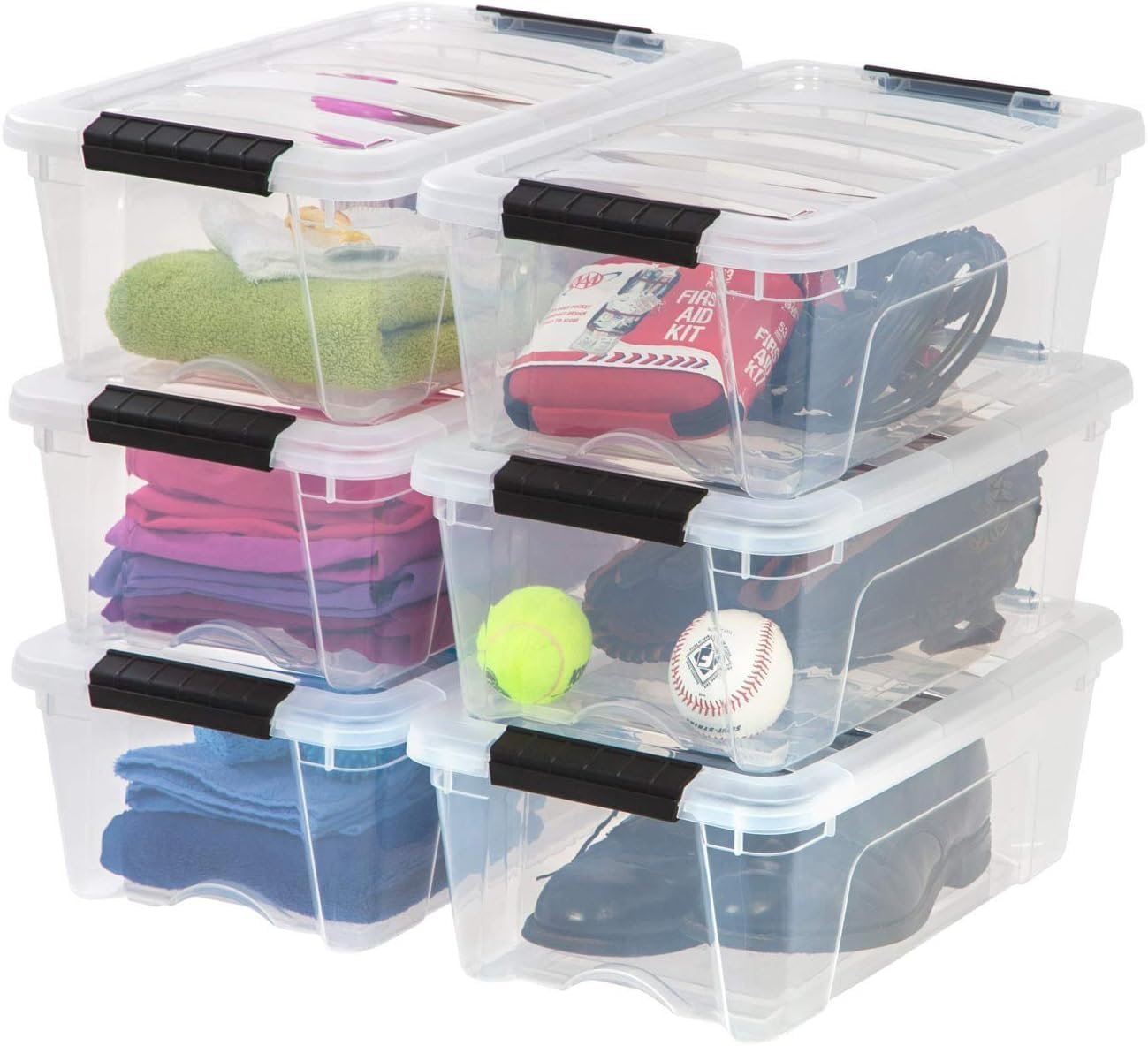 Private Label 13 QT Plastic Storage Box with Lid and Latches 6 Pack BPA-Free See-Through Durable Nestable Stackable Containers Secure Pull Handle with Custom Logo Clear from Manufacturer
