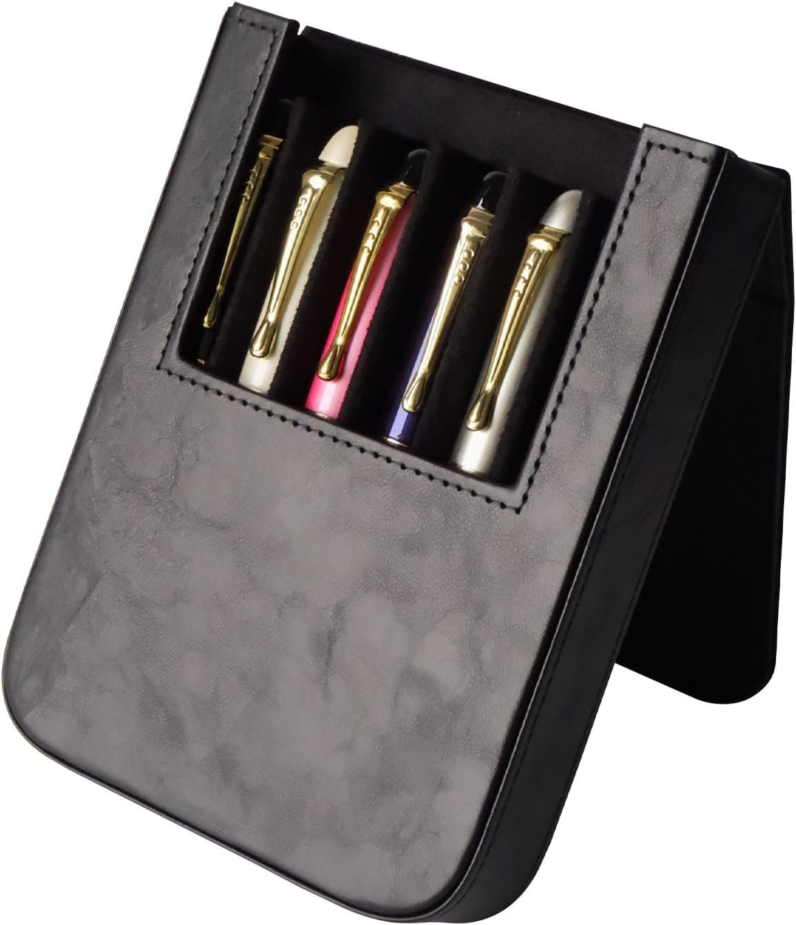 Private Label Handmade Leather 6 Fountain Pen Pencil Tray Case Magnetic Closure Drawer Design Manufacturer Custom Logo Office Gift 6 Slots Black