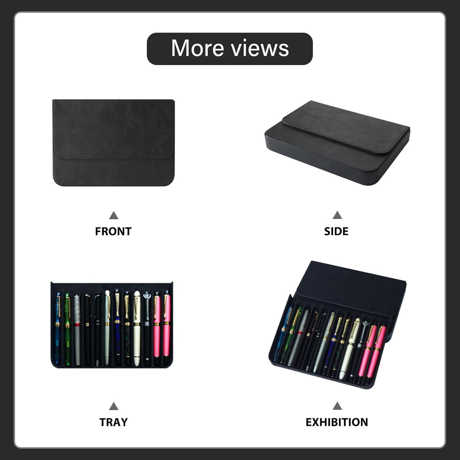 Private Label PU Leather 12 Fountain Pen/Pencil Tray Case Organizer Handmade Fashion Design Magnetic Closure with Drawer Custom Logo 12 Slots Black Manufacturer