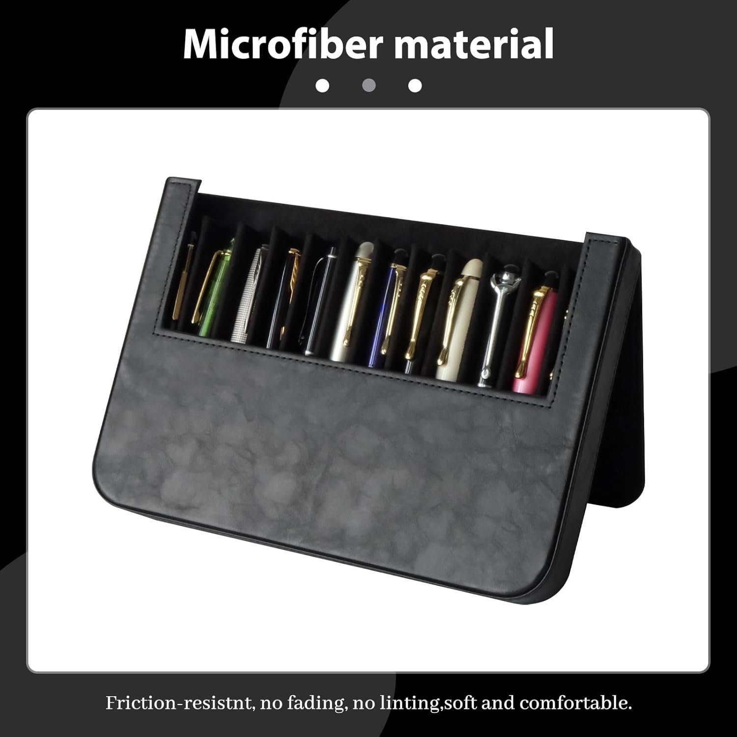 Private Label PU Leather 12 Fountain Pen/Pencil Tray Case Organizer Handmade Fashion Design Magnetic Closure with Drawer Custom Logo 12 Slots Black Manufacturer