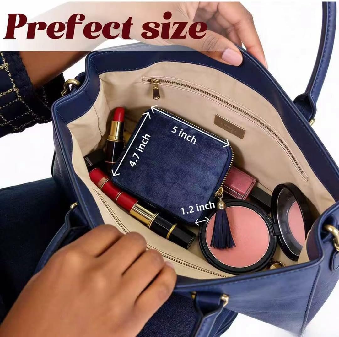 Custom Logo Small Travel Jewelry Case for Women - Manufacturer 5-Layer Velvet Zipper Organizer Pouch - Private Label Anti-Scratch Portable Bag for Bracelets Rings Earrings Necklaces (Ocean Blue)