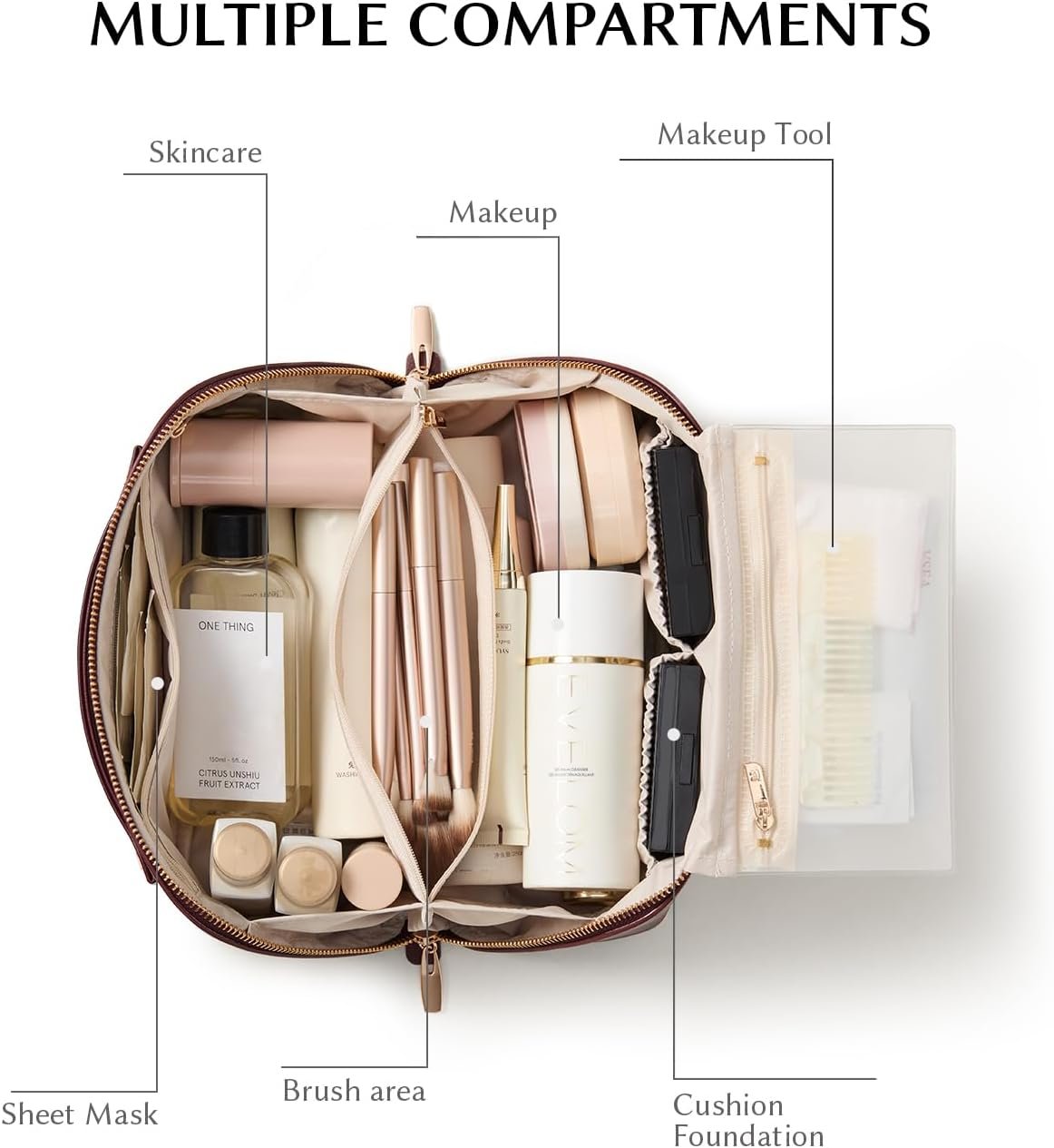 Custom Logo Portable 185° Wide-Open Flat Travel Toiletry Bag Private Label Waterproof Large Capacity Cosmetic Makeup Pouch for Women with Divider and Handle Factory