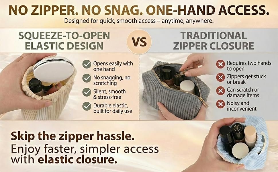 Custom Logo 7-IN-1 Corduroy Makeup Bag Set (6 Bags + 1 Mirror) Squeeze-to-Open Private Label Mini Pouch for Purse No-Zipper Cosmetic Bag for Hair Ties Lipsticks Aesthetic Travel Organizer for Women Manufacturer