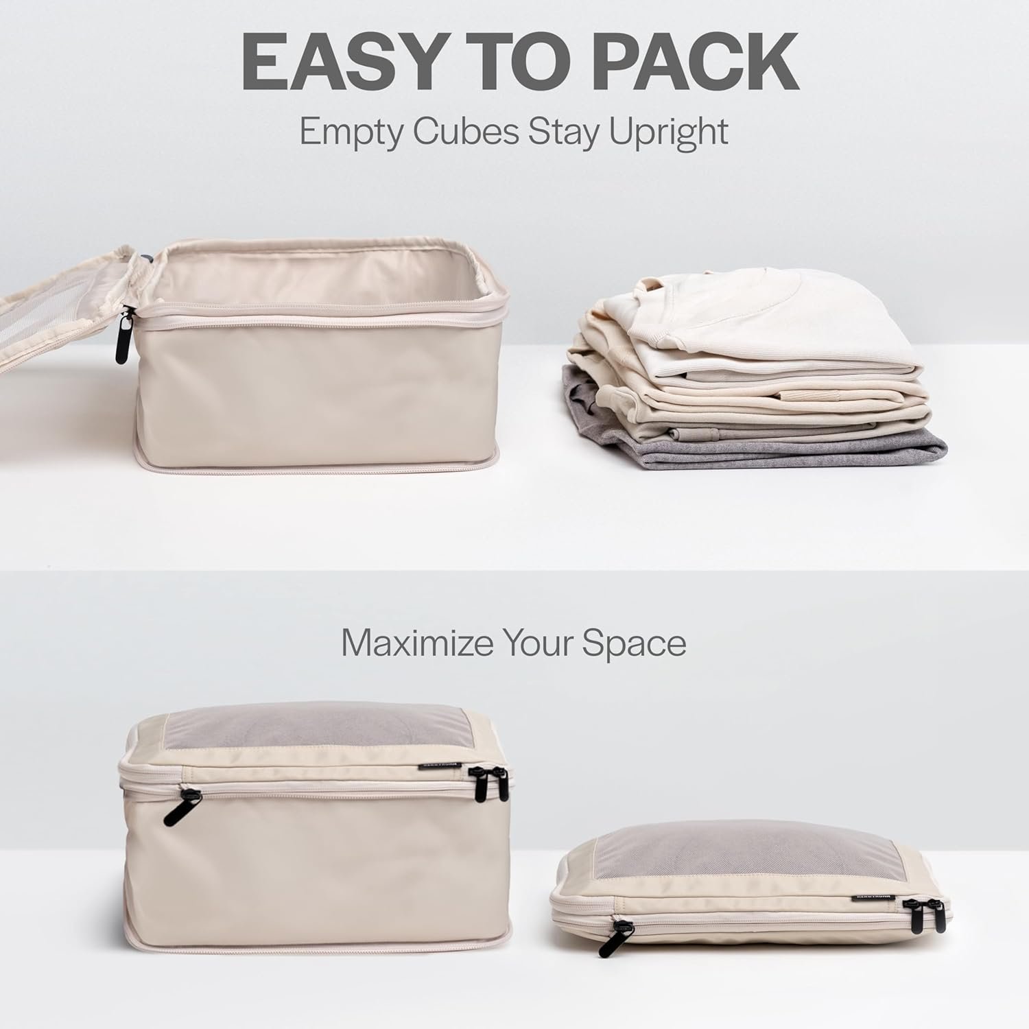 Private Label Compression Packing Cubes for Travel - Custom Logo Double Zipper Luggage Organizer Bags for Suitcases - 4-Pack Beige from Supplier