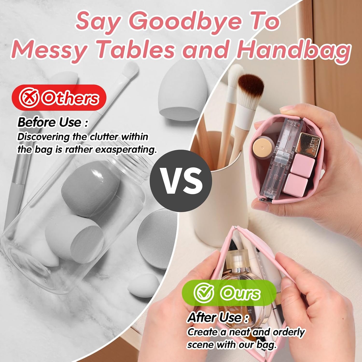 Custom Logo Makeup Bag for Purse PU Leather Large & Small Makeup Pouch Set Portable Cosmetic Bags Waterproof Squeeze Top Coin Purse Private Label Travel Organizer for Makeup Lipstick Jewelry Earbuds Pink Supplier