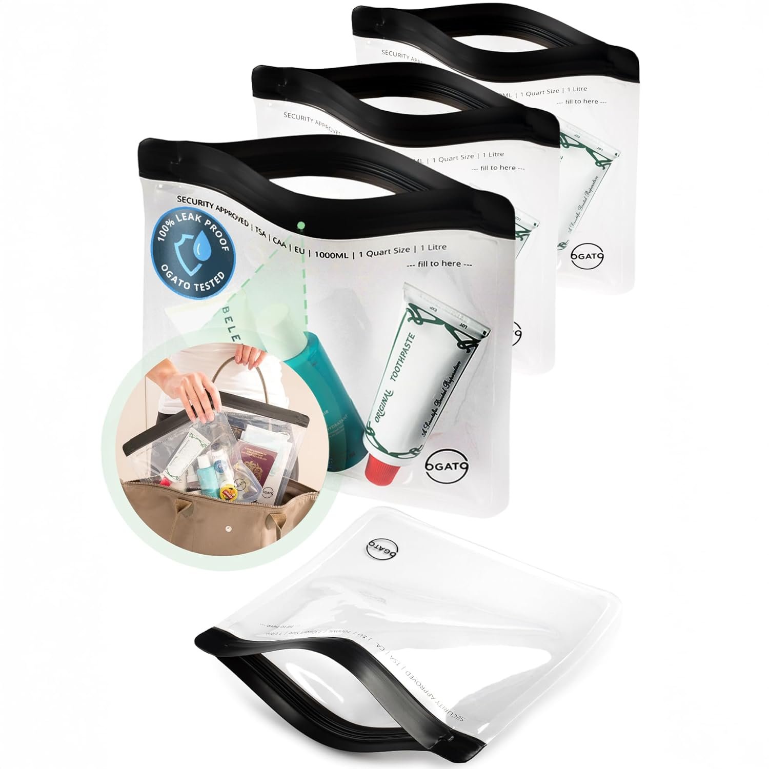 Private Label 3pcs Quart Size Clear TSA Approved Toiletry Bags from Manufacturer 100% 3-1-1 Compliant for Carry-On Liquids Cosmetics Custom Logo