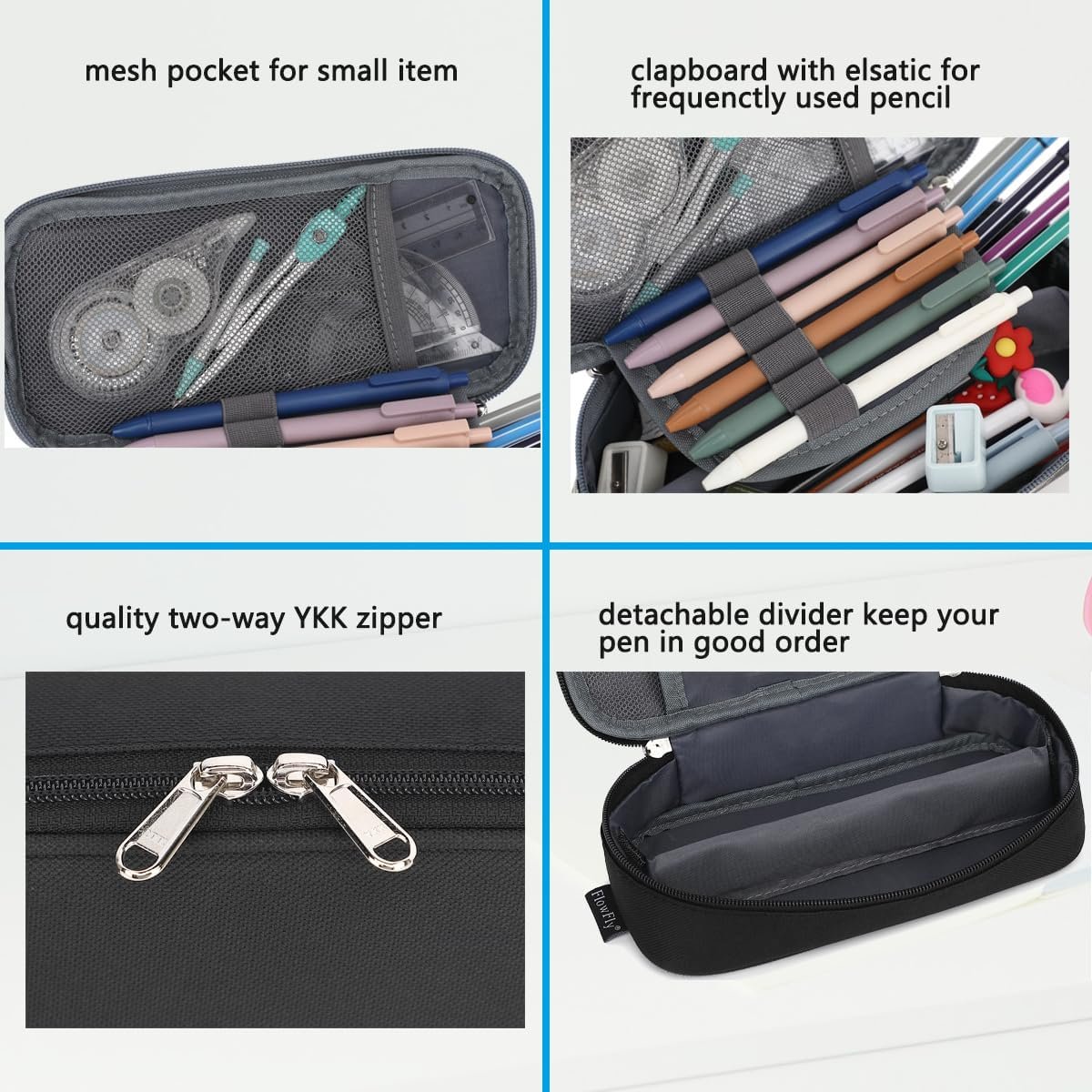 Private Label Pencil Case Manufacturer Large Capacity Zippered Multi-Functional Soft Portable for Kids Boys Girls School Teens Students Custom Logo Black