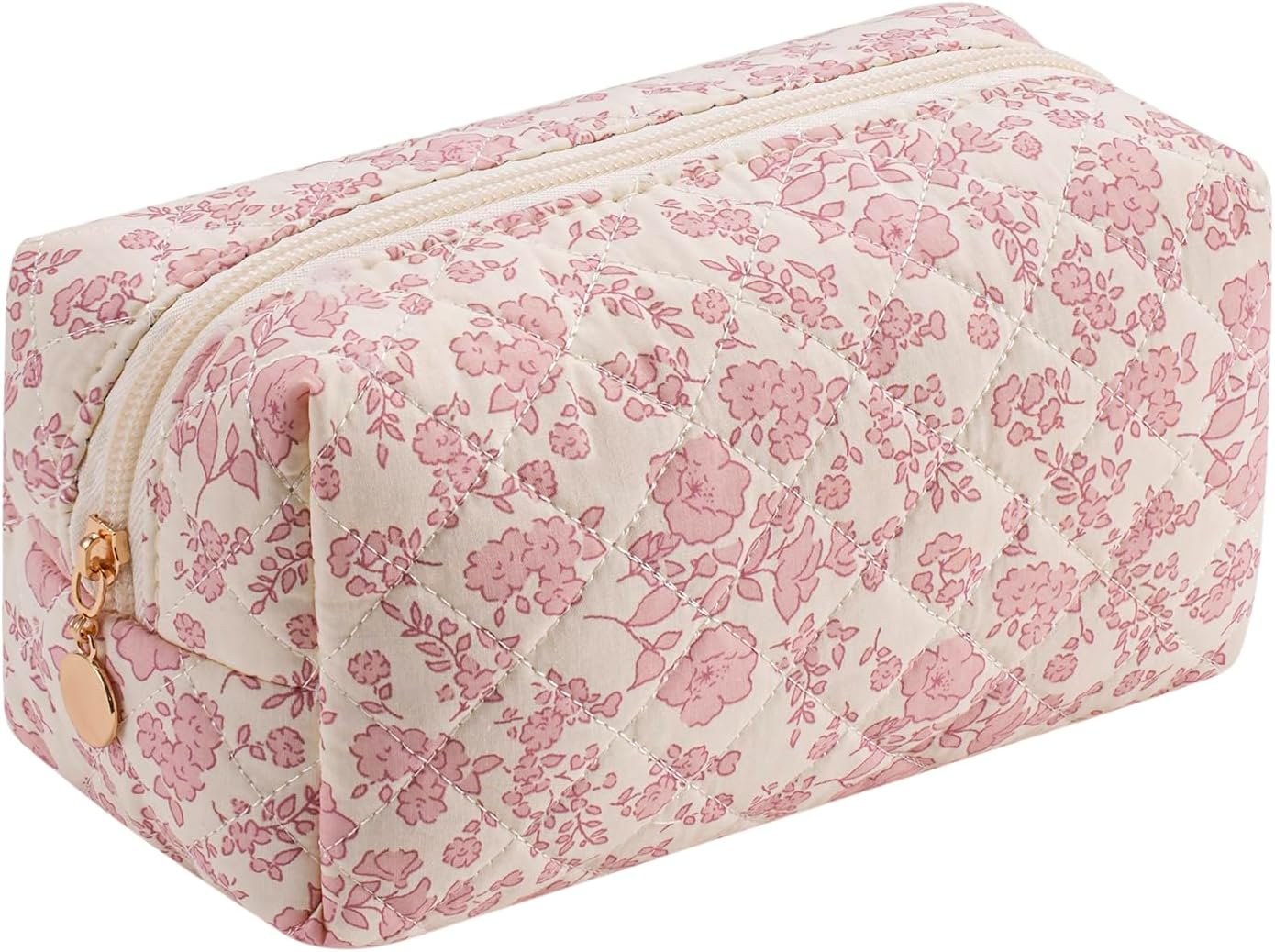 Private Label Cute Square Floral Cotton Makeup Cosmetic Bag for Women and Girls with Custom Logo Quilted Zipper Travel Organizer Kawaii Pink Floral Pouch Supplier