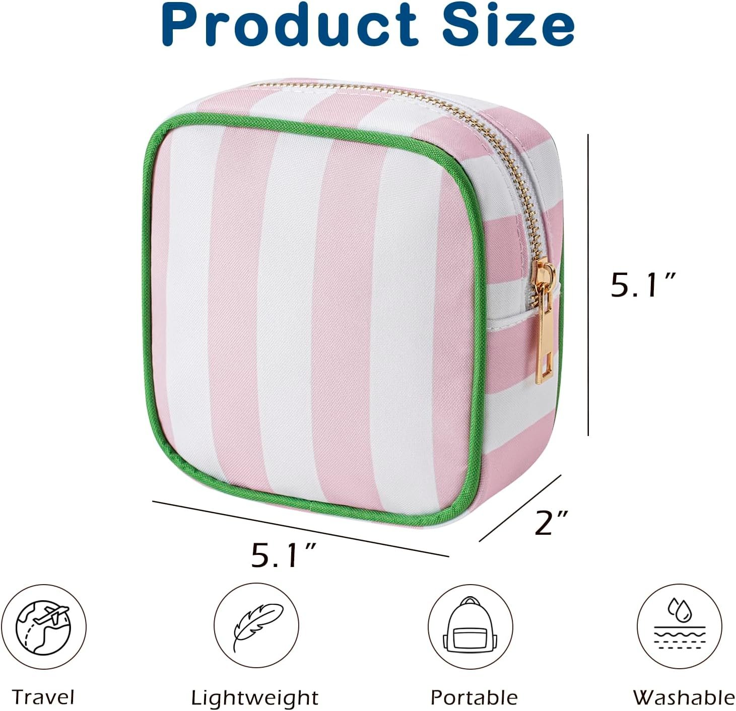 Private Label Small Stripe Mini Makeup Bag with Zipper for Purse, Custom Logo Key Pocket Lipstick Holder Card Data Cable Organizer Cosmetics Pouch Pink Stripes Manufacturer