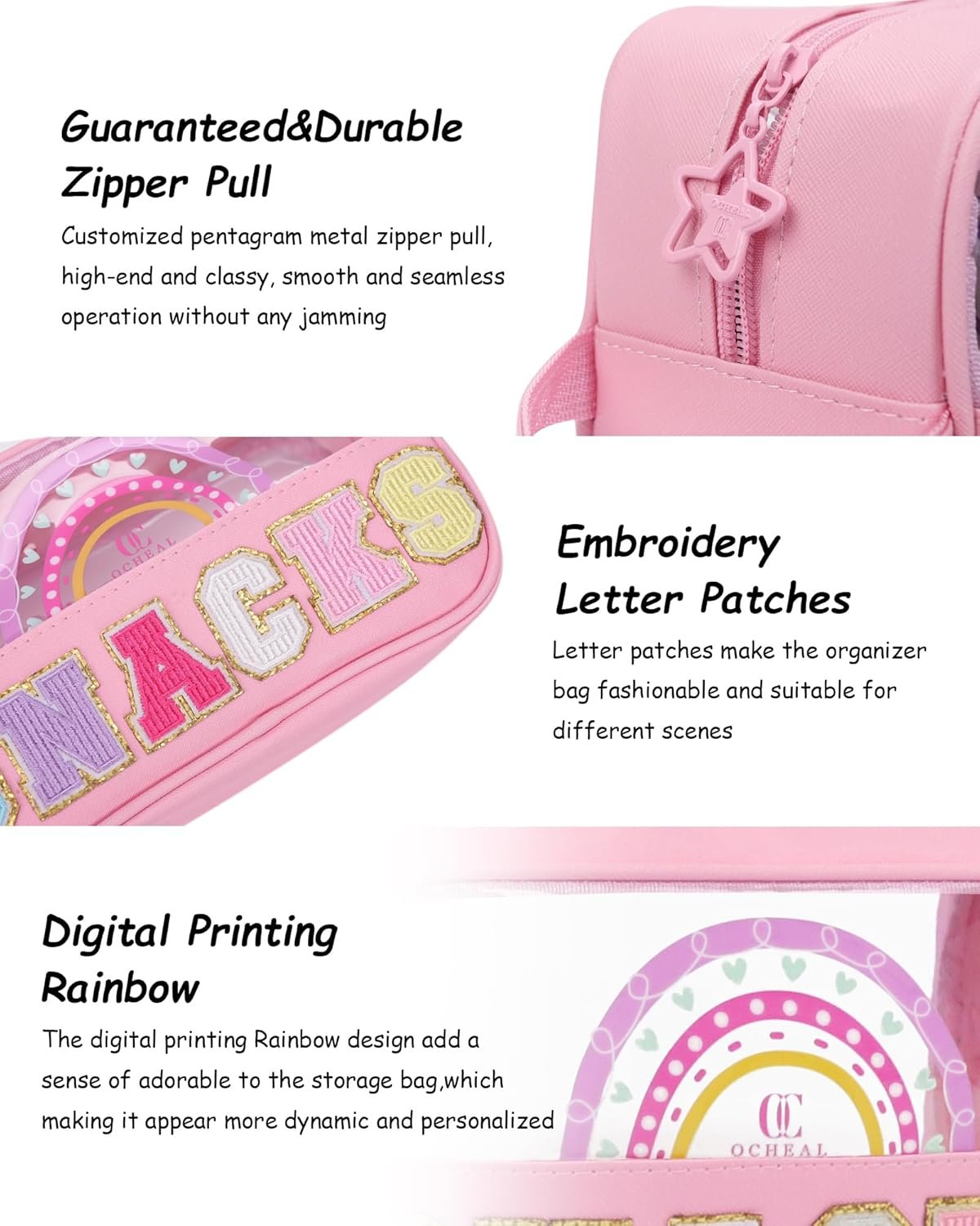 Private Label Clear Snack Pouch Makeup Travel Toiletry Bag with Custom Logo Embroidery Letters Cosmetic Bag for Women Girls Teens Easter Basket Gifts Supplier