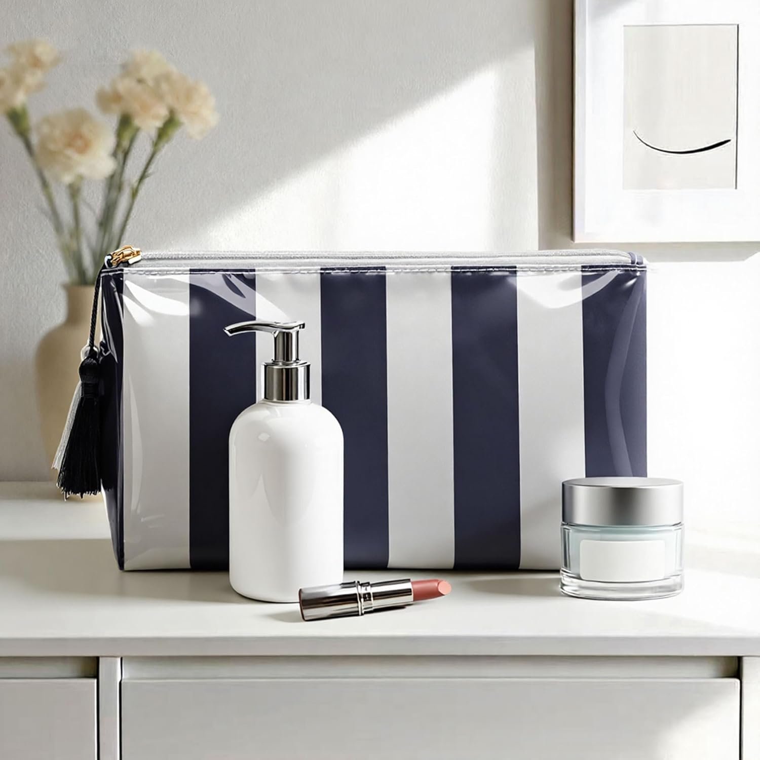 Custom Logo Small Clear Coated Cosmetic Bags Private Label Waterproof Travel Makeup Organizer Zipper Pouch Manufacturer for Women Girls Purse Beach Summer Vacation Essentials Gifts