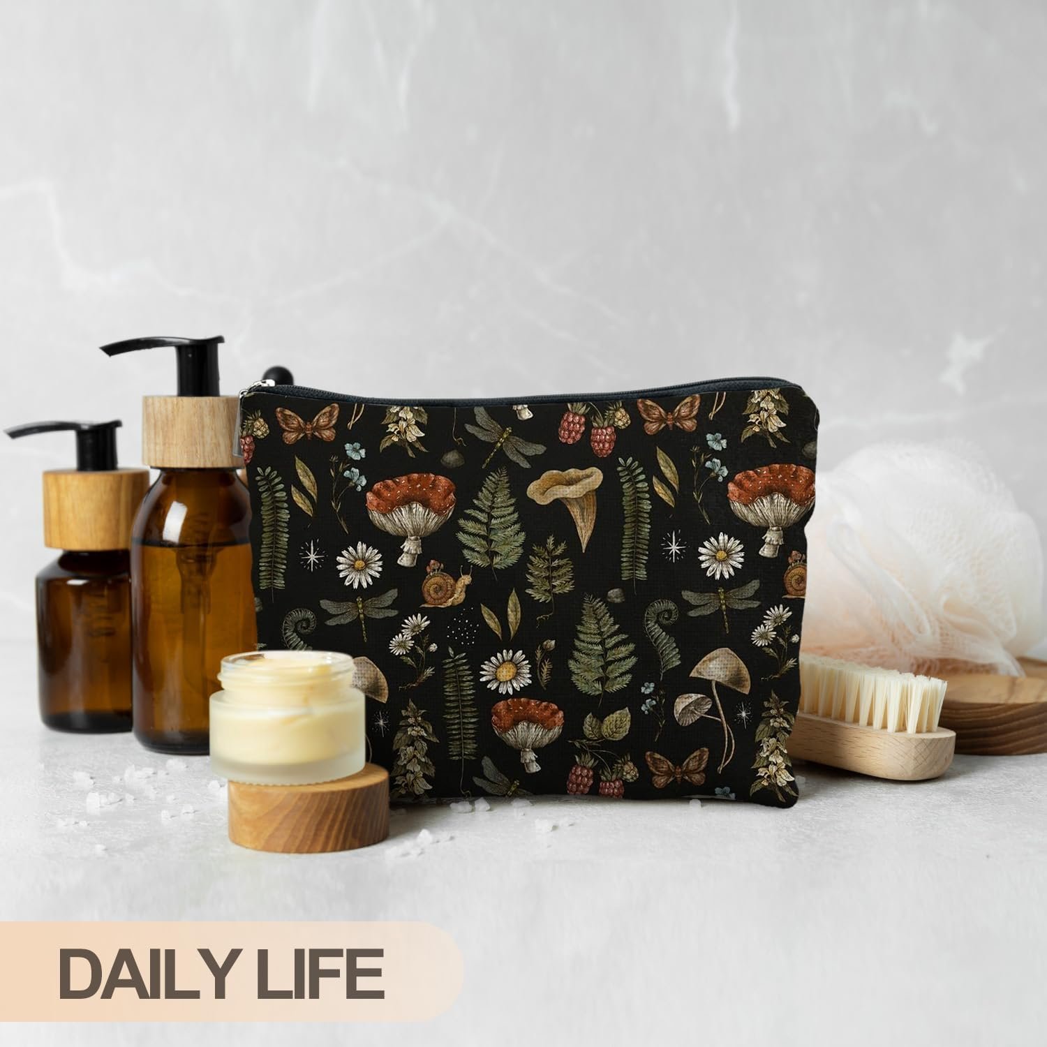 Custom Logo Dark Forest Cottagecore Mushroom Makeup Bag - Private Label Forest Cosmetic Bag for Mushroom Lovers Gifts Manufacturer