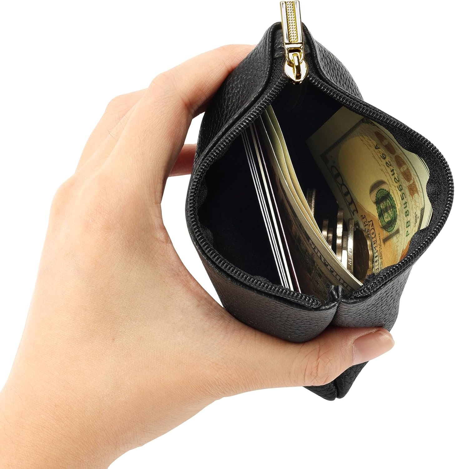 Custom Logo PU Leather Small Zipper Coin Purse Pouch Change Holder Private Label 2PCS Set for Men Women Black Manufacturer