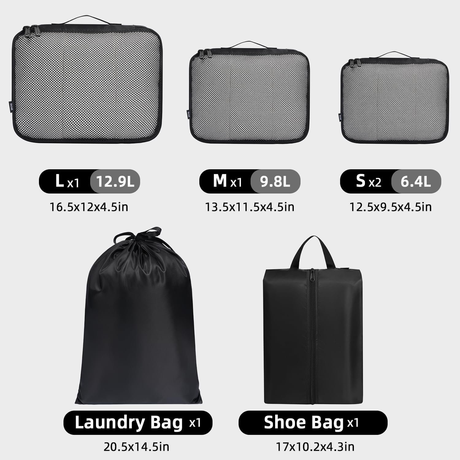 Private Label 6 Set Packing Cubes - Custom Logo Luggage Travel Organizers Manufacturer - Black
