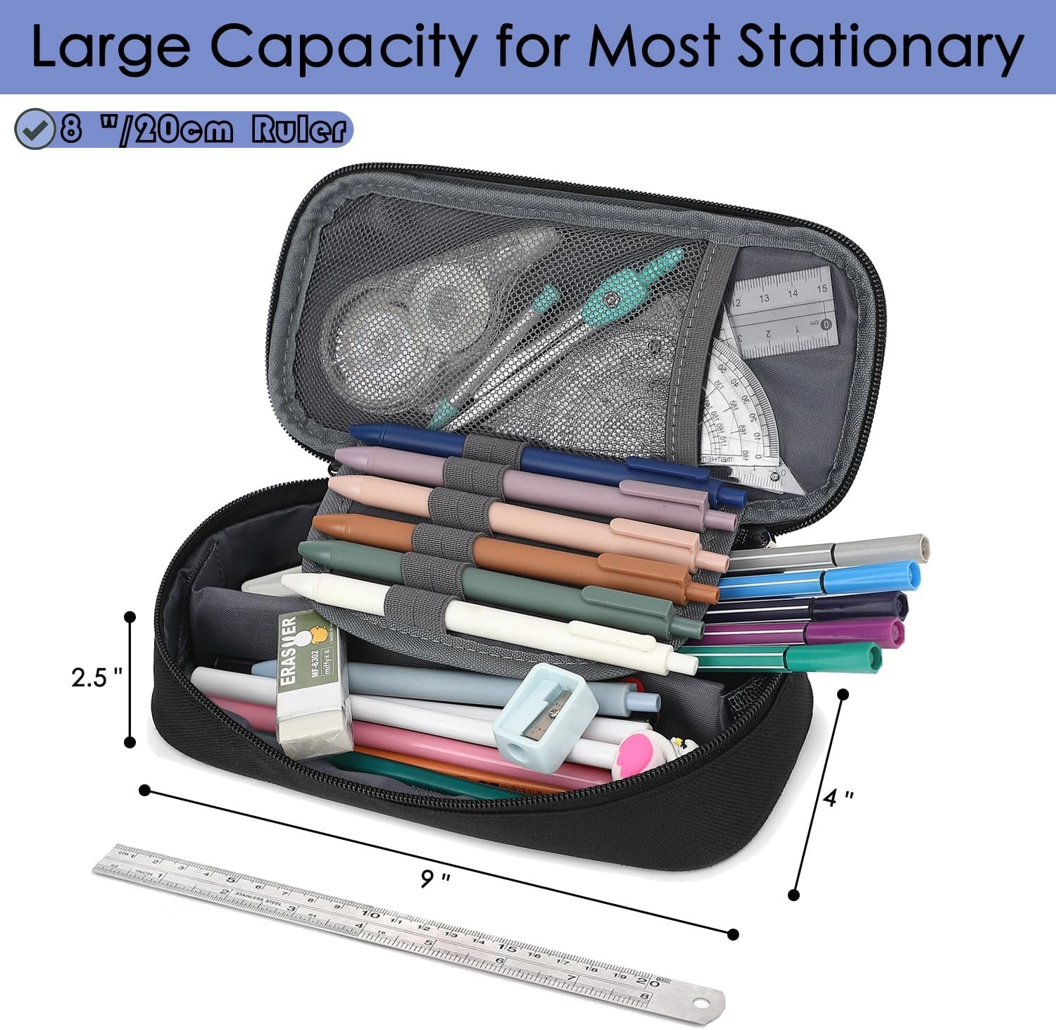 Private Label Pencil Case Manufacturer Large Capacity Zippered Multi-Functional Soft Portable for Kids Boys Girls School Teens Students Custom Logo Black