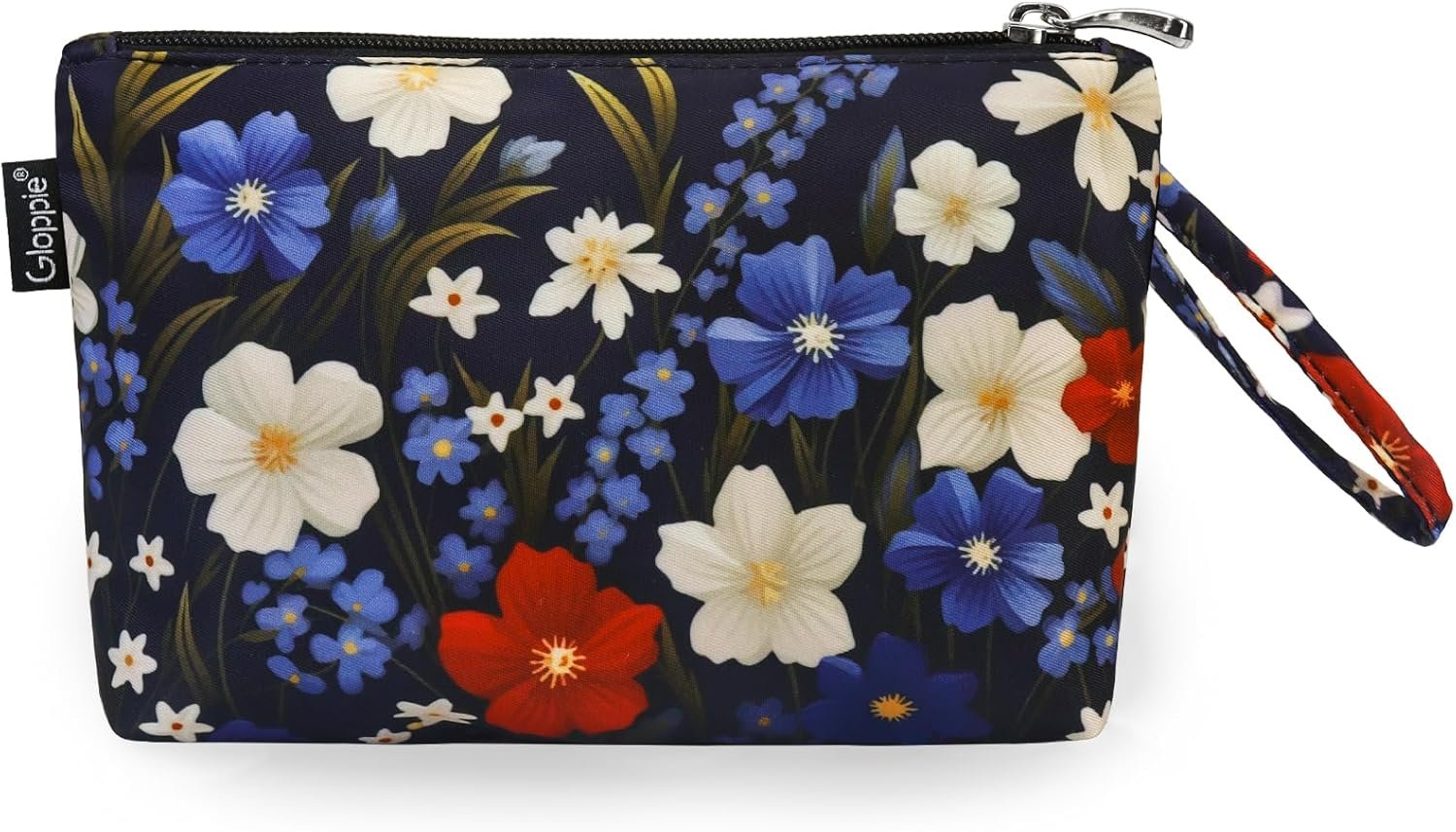 Custom Logo Small Makeup Bag for Purse Lightweight Floral Cosmetic Pouch Private Label Blue Red Flower Manufacturer for Women