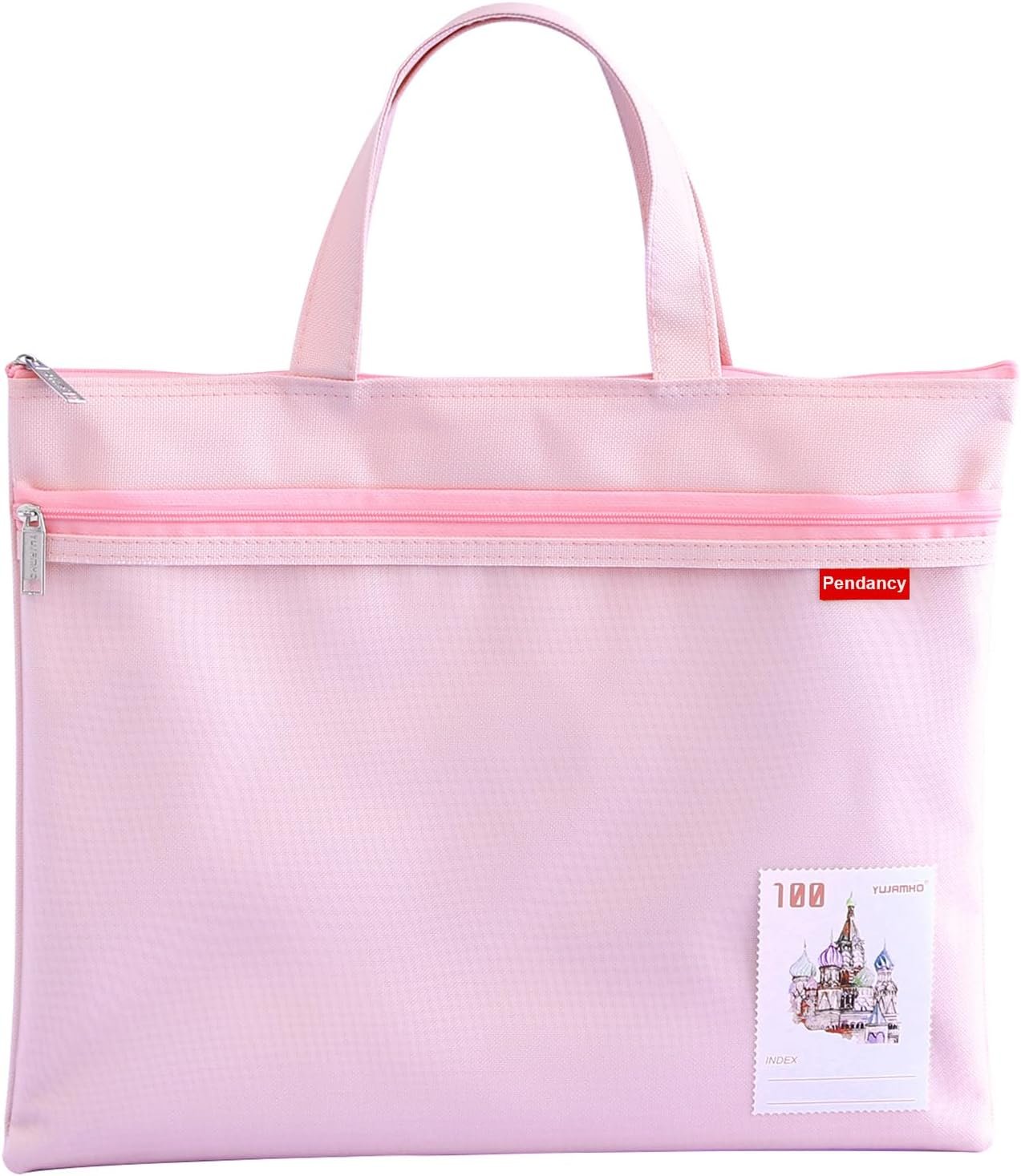 Private Label Mesh Zipper Pouch 11x13.7 in Large Double Pocket Waterproof File Bag with Handle Custom Logo A4 Size Foldable Document Storage Manufacturer for Puzzle Project Cross Stitch Travel Office Pink