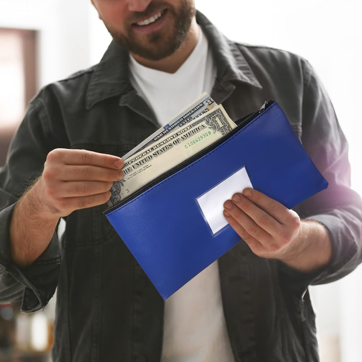 Private Label 30 Pieces 11 x 6 Inch Zipper Security Bank Deposit Bags Clear Window Leatherette Cash Coin Pouches Multicolor Manufacturer Custom Logo