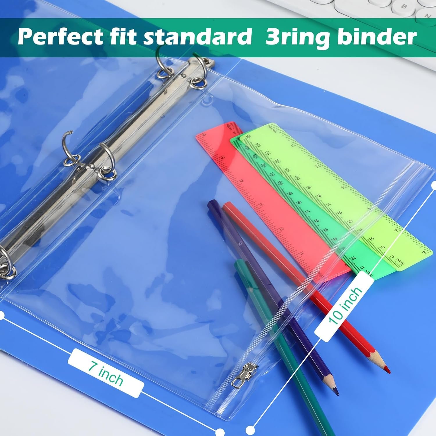 Custom Logo 24 Pack Clear Zipper Pencil Pouch for 3 Ring Binder Private Label 10 x 7'' Pocket Insert Visible Cash Envelope Bag with Reinforced Grommet for Office Manufacturer